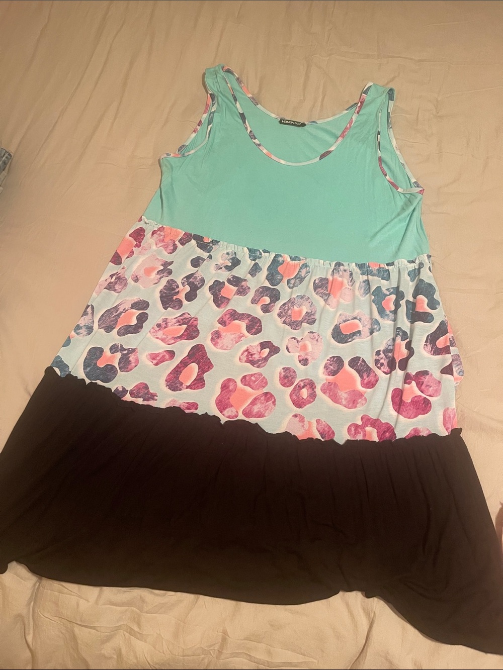 Women’s Aqua & Pink Leopard Tiered Tank Dress